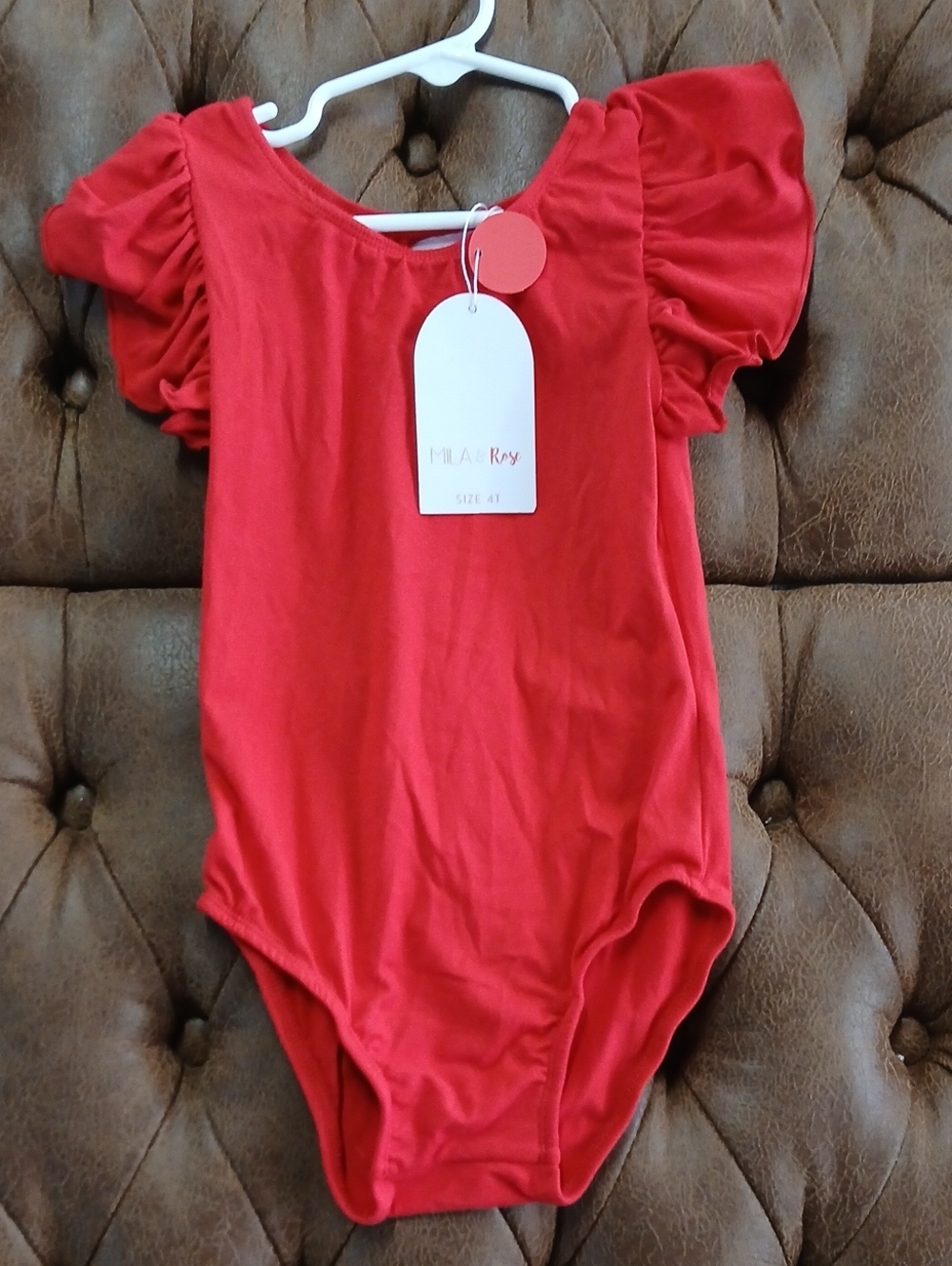 Kids Red Puff-Sleeve Leotard